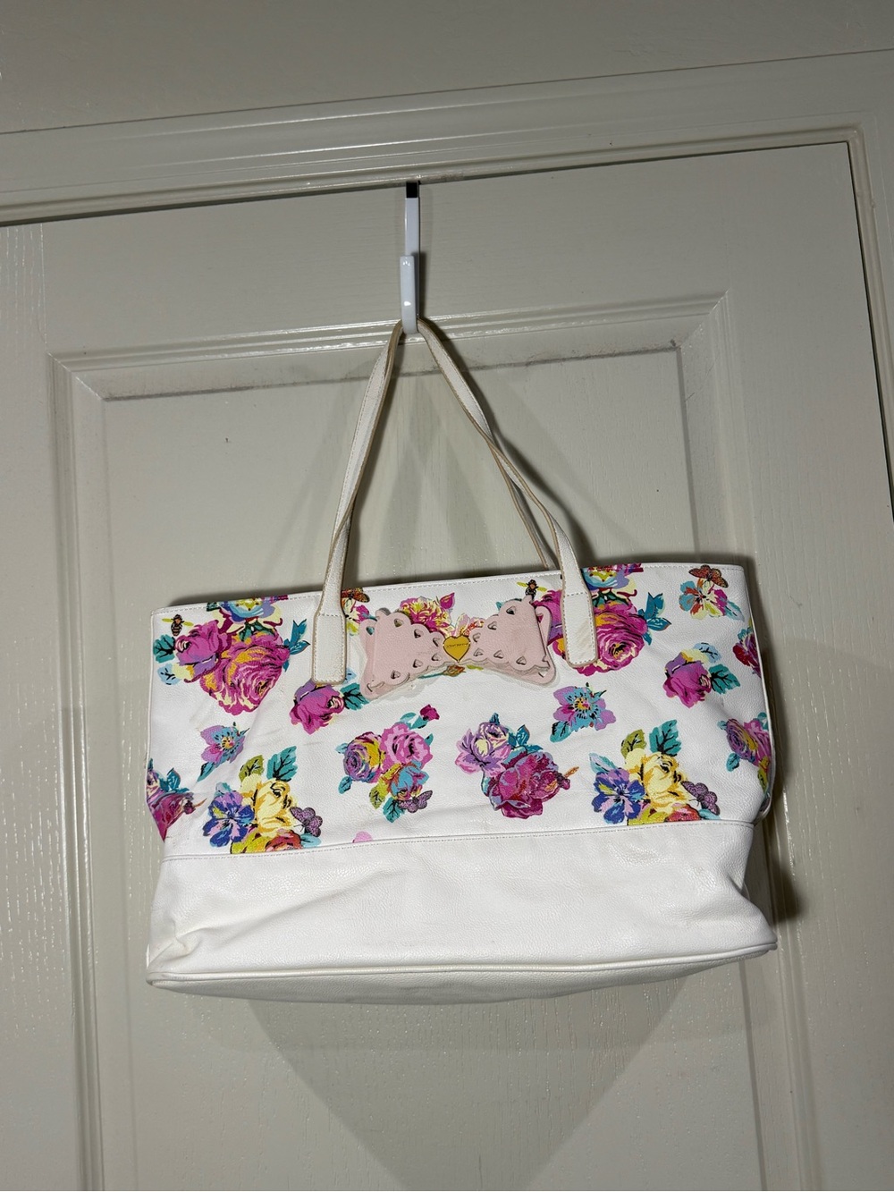 Rare Betsey Johnson Scalloped Bow Kawaii Cute Pink Floral Girly Tote Bag